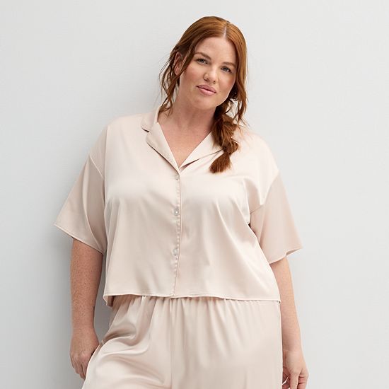 Plus Size Sonoma Goods For Life® Short Sleeve Satin Collared Pajama Top