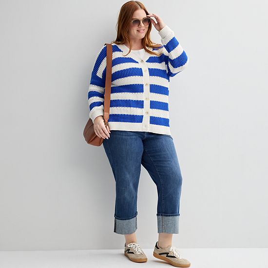 Plus Size Sonoma Goods For Life® Striped Button-Front Cardigan