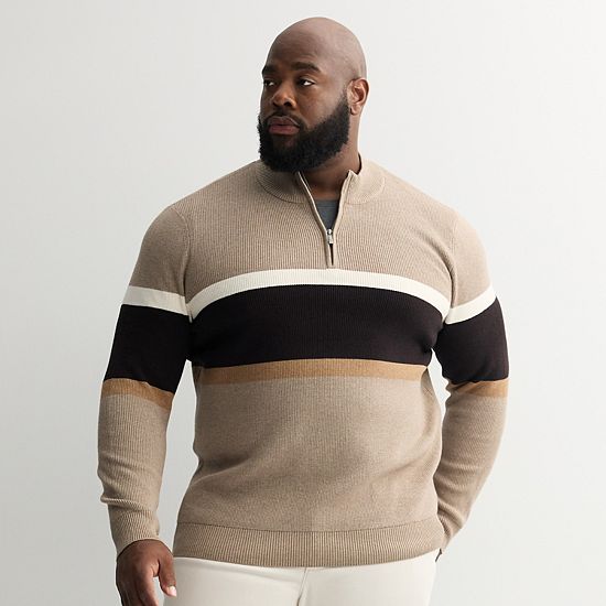 Big & Tall Sonoma Goods For Life® Chest Stripe Quarter-Zip Sweater