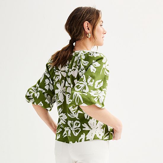 Women's Sonoma Goods For Life® Shirred Balloon Sleeve Y-Neck Top