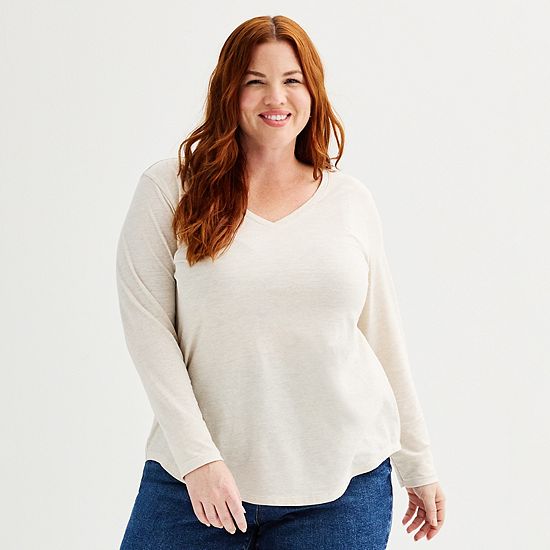 Plus Size Sonoma Goods For Life® Everyday Long Sleeve V-Neck Tee