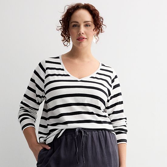 Plus Size Sonoma Goods For Life® Everyday Long Sleeve V-Neck Tee