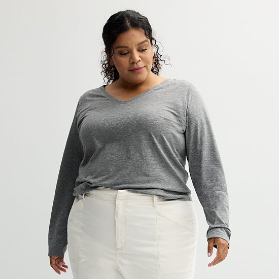 Plus Size Sonoma Goods For Life® Everyday Long Sleeve V-Neck Tee