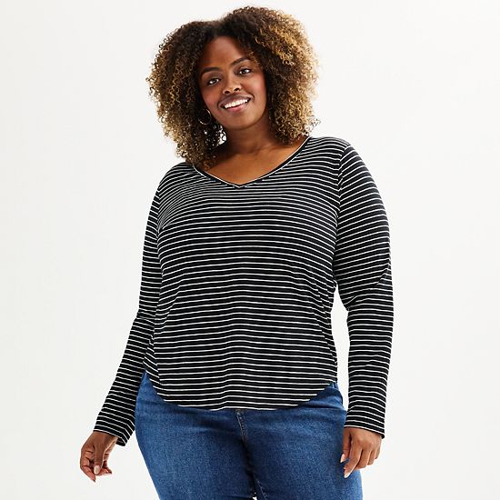 Plus Size Sonoma Goods For Life® Everyday Long Sleeve V-Neck Tee
