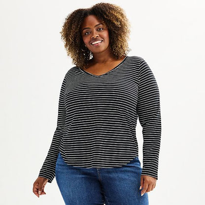 Plus Size Sonoma Goods For Life® Everyday Long Sleeve V-Neck Tee