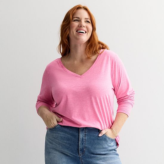 Plus Size Sonoma Goods For Life® Everyday Long Sleeve V-Neck Tee