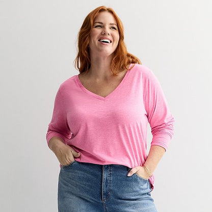 Plus Size Sonoma Goods For Life® Everyday Long Sleeve V-Neck Tee