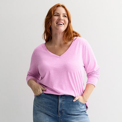 Plus Size Sonoma Goods For Life® Everyday Long Sleeve V-Neck Tee