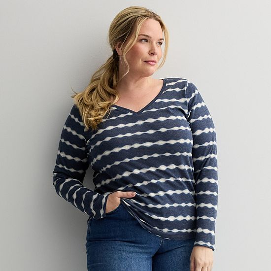 Plus Size Sonoma Goods For Life® Everyday Long Sleeve V-Neck Tee