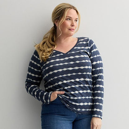 Plus Size Sonoma Goods For Life® Everyday Long Sleeve V-Neck Tee