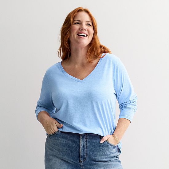 Plus Size Sonoma Goods For Life® Everyday Long Sleeve V-Neck Tee