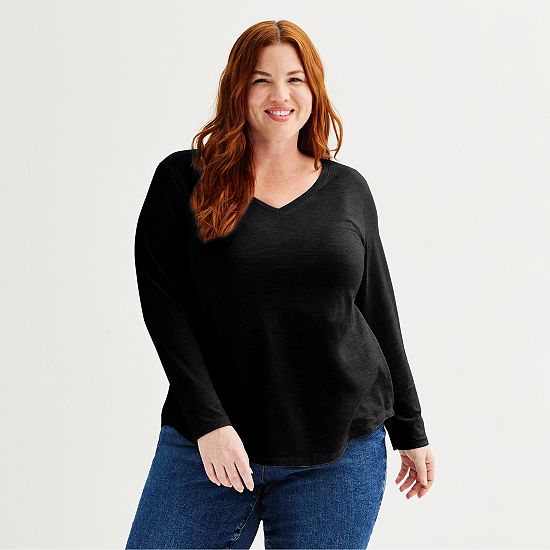 Plus Size Sonoma Goods For Life® Everyday Long Sleeve V-Neck Tee