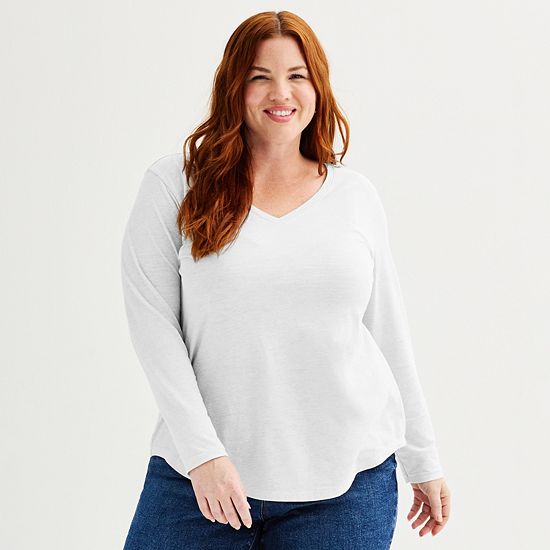 Plus Size Sonoma Goods For Life® Everyday Long Sleeve V-Neck Tee
