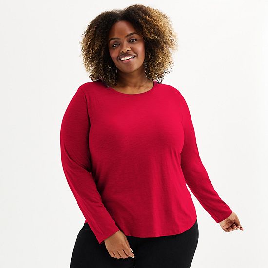 Plus Size Sonoma Goods For Life® Everyday Long Sleeve Crewneck T-Shirt