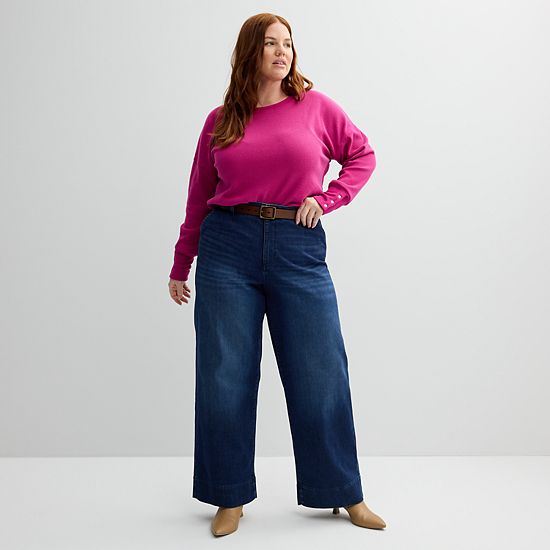 Plus Size Sonoma Goods For Life® Cozy Waffle Pullover Sweater