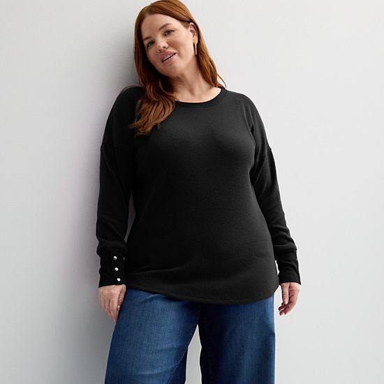 Plus Size Sonoma Goods For Life® Cozy Waffle Pullover Sweater