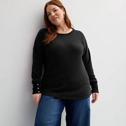 Plus Size Sonoma Goods For Life® Cozy Waffle Pullover Sweater