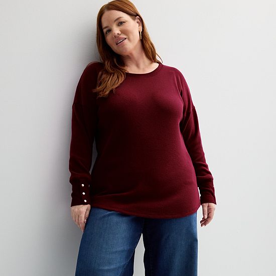 Plus Size Sonoma Goods For Life® Cozy Waffle Pullover Sweater