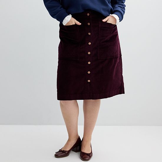 Plus Size Sonoma Goods For Life® Button-Front Corduroy Skirt