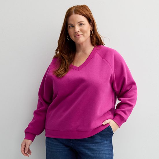 Plus Size Sonoma Goods For Life® V-Neck Sweatshirt