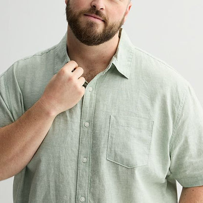Big & Tall Sonoma Goods For Life® Short Sleeve Perfect Length Linen Shirt