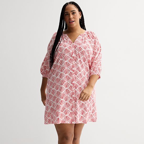 Plus Size Sonoma Goods For Life® Button Front Elbow Sleeve Shift Dress