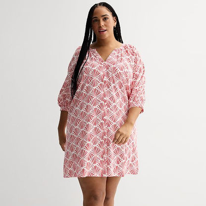 Plus Size Sonoma Goods For Life® Button Front Elbow Sleeve Shift Dress