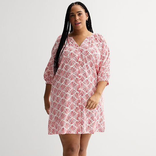 Plus Size Sonoma Goods For Life® Button Front Elbow Sleeve Shift Dress