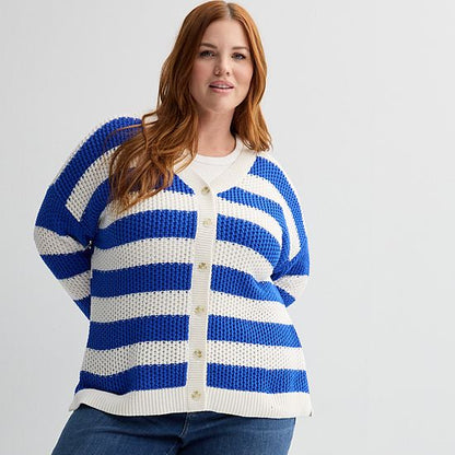 Plus Size Sonoma Goods For Life® Striped Button-Front Cardigan