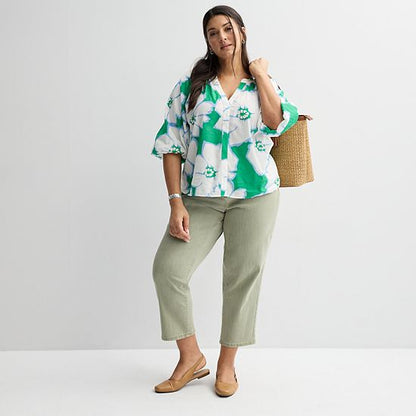 Plus Size Sonoma Goods For Life® Shirred Y-Neck Balloon Sleeve Blouse