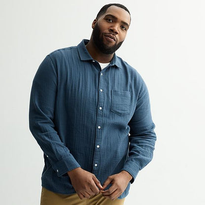 Big & Tall Sonoma Goods For Life® Perfect Length Long Sleeve Double Weave Shirt