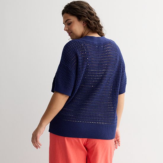 Plus Size Sonoma Goods For Life® Short Sleeve Henley Sweater