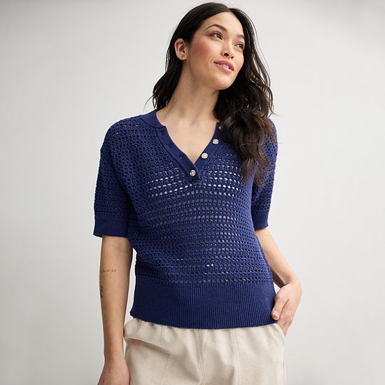 Women's Sonoma Goods For Life® Short Sleeve Henley Sweater