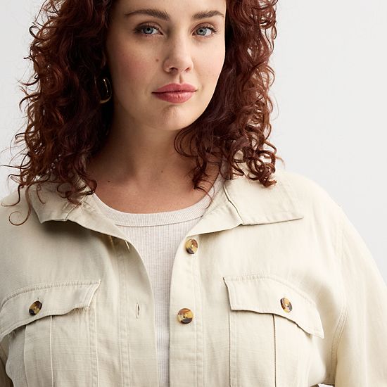 Plus Size Sonoma Goods For Life® Cropped Summer Button Front Jacket