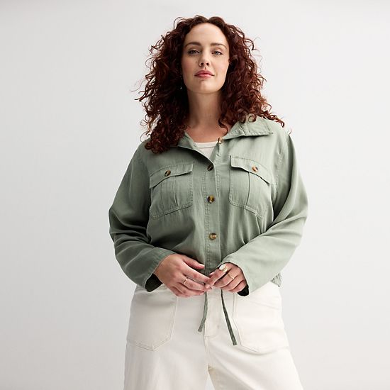 Plus Size Sonoma Goods For Life® Cropped Summer Button Front Jacket