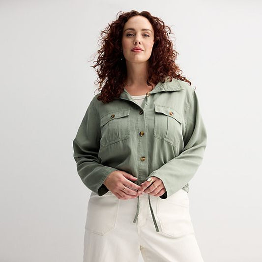 Plus Size Sonoma Goods For Life® Cropped Summer Button Front Jacket