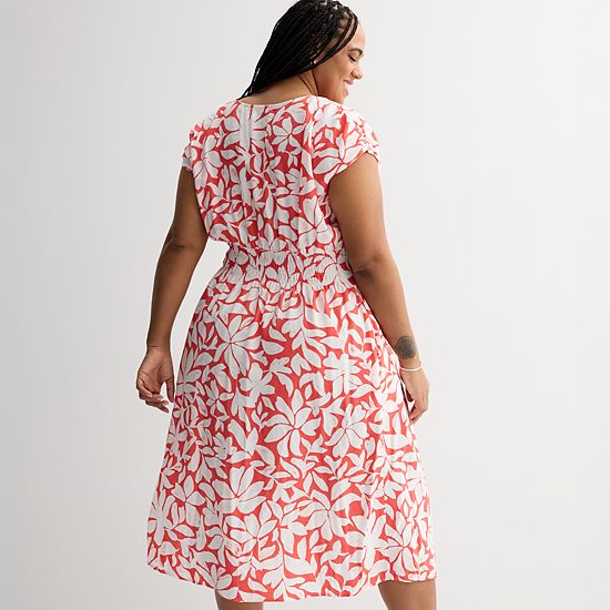 Plus Size Sonoma Goods For Life® Smocked Button-Through Midi Dress