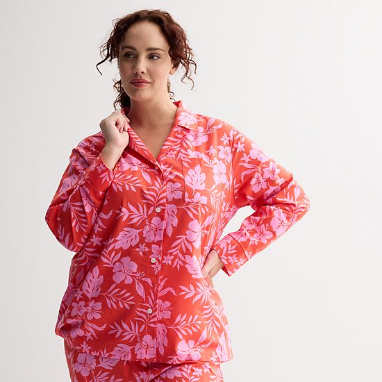 Plus Size Sonoma Goods For Life® Woven Separates Notch Boy Friend Sleep Shirt