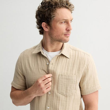 Men's Sonoma Goods For Life® Short Sleeve Perfect Length Double Weave Shirt