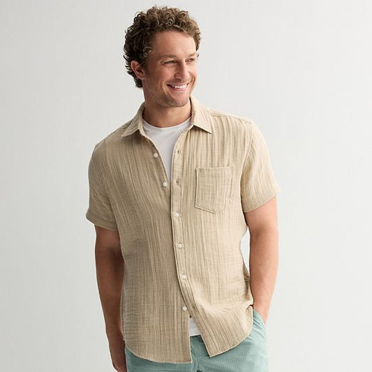 Men's Sonoma Goods For Life® Short Sleeve Perfect Length Double Weave Shirt