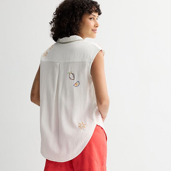 Women's Sonoma Goods For Life® Embroidered Summer Sleeveless Shirt