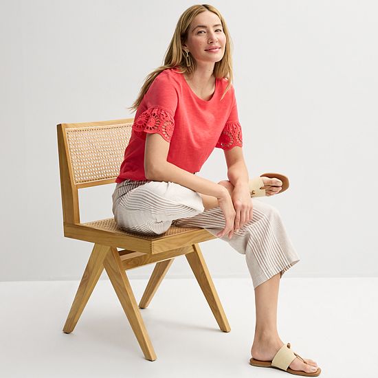 Petite Sonoma Goods For Life® Eyelet Flutter Sleeve Tee