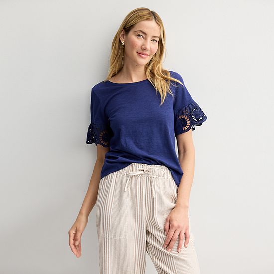 Petite Sonoma Goods For Life® Eyelet Flutter Sleeve Tee