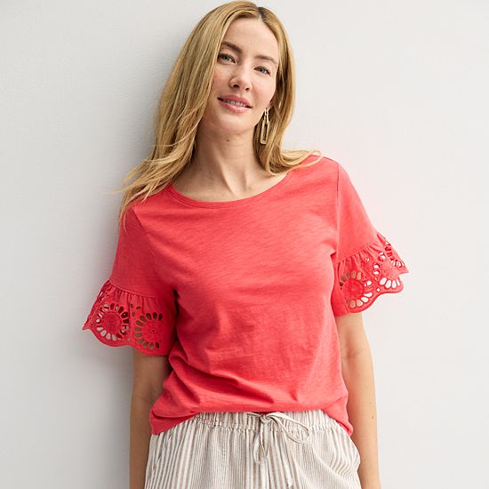 Petite Sonoma Goods For Life® Eyelet Flutter Sleeve Tee