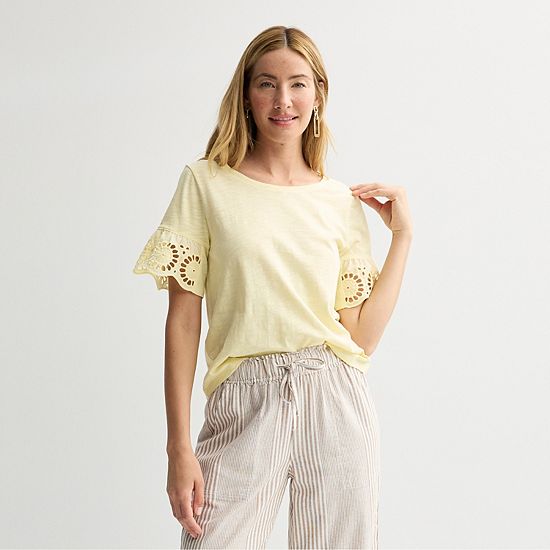 Petite Sonoma Goods For Life® Eyelet Flutter Sleeve Tee