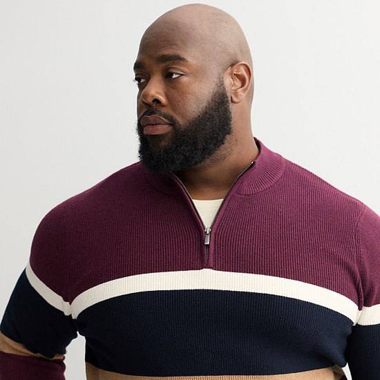 Big & Tall Sonoma Goods For Life® Chest Stripe Quarter-Zip Sweater