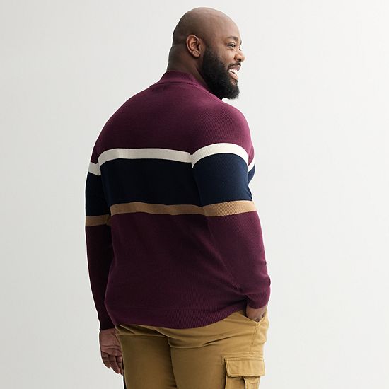 Big & Tall Sonoma Goods For Life® Chest Stripe Quarter-Zip Sweater