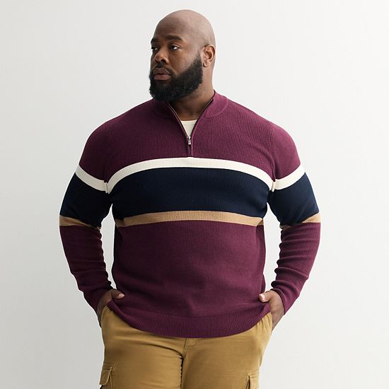 Big & Tall Sonoma Goods For Life® Chest Stripe Quarter-Zip Sweater