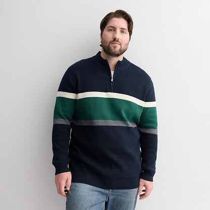 Big & Tall Sonoma Goods For Life® Chest Stripe Quarter-Zip Sweater