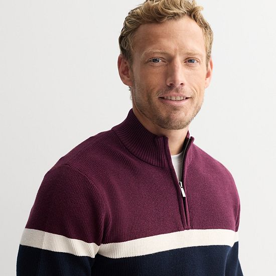 Men's Sonoma Goods For Life® Chest Stripe Quarter-Zip Sweater